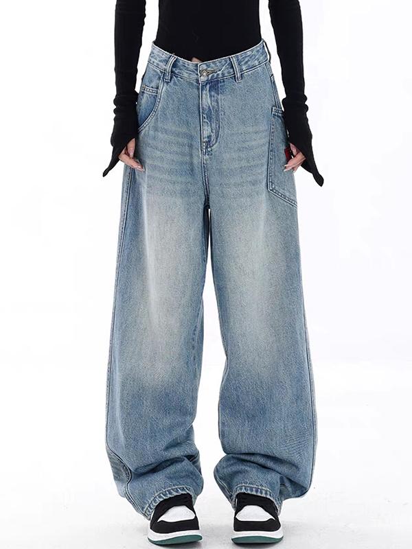 Red Letter Embroidery Boyfriend Jeans Product Image