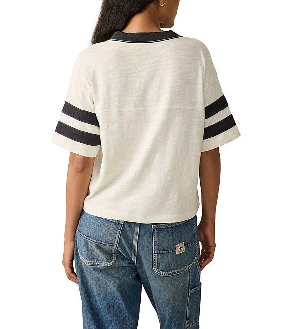 Faherty Organic Cotton Slub Varsity Knit Striped V-Neck Short Sleeve Tee Product Image