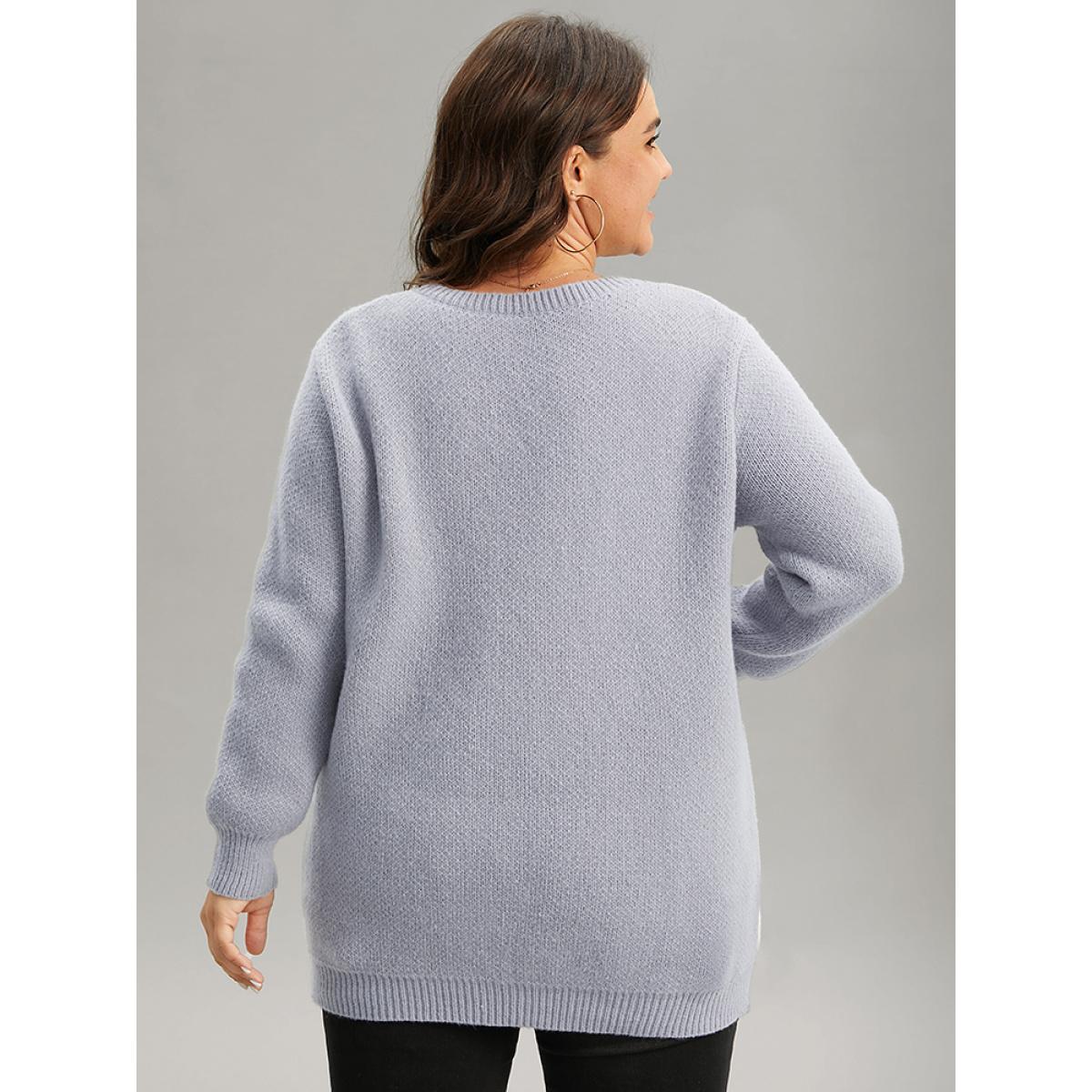 Plus Size Christmas Elk Crew Neck Elastic Cuffs Pullover DarkGray Women Casual Loose Long Sleeve Round Neck Festival-Christmas Pullovers BloomChic 12/L Product Image