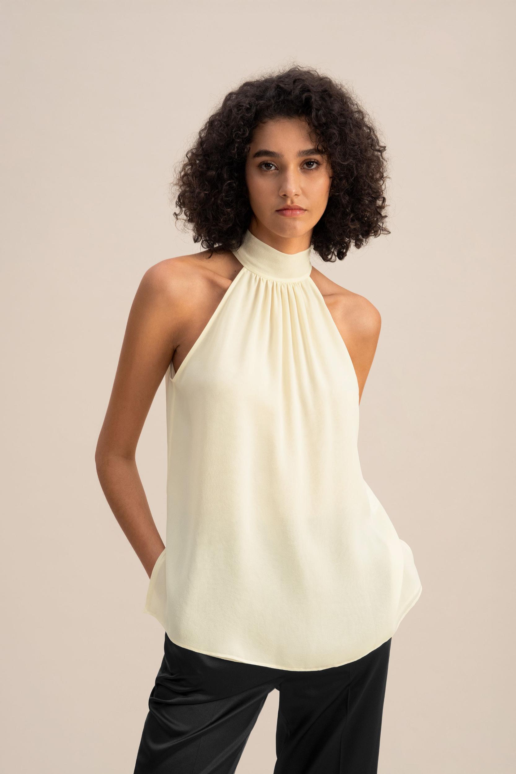 LILYSILK Silk Blouse Women Halter Neck Lily White 4 Product Image