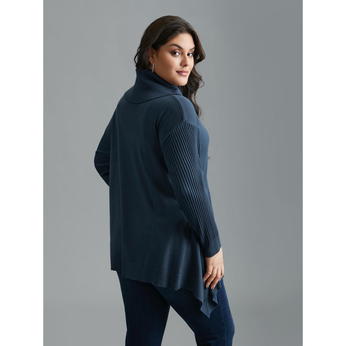 Plus Size Supersoft Essentials Textured Drop Shoulder Turtleneck Pullover Indigo Women Casual Loose Long Sleeve Turtleneck Everyday Pullovers BloomChic 14-16/1X Product Image