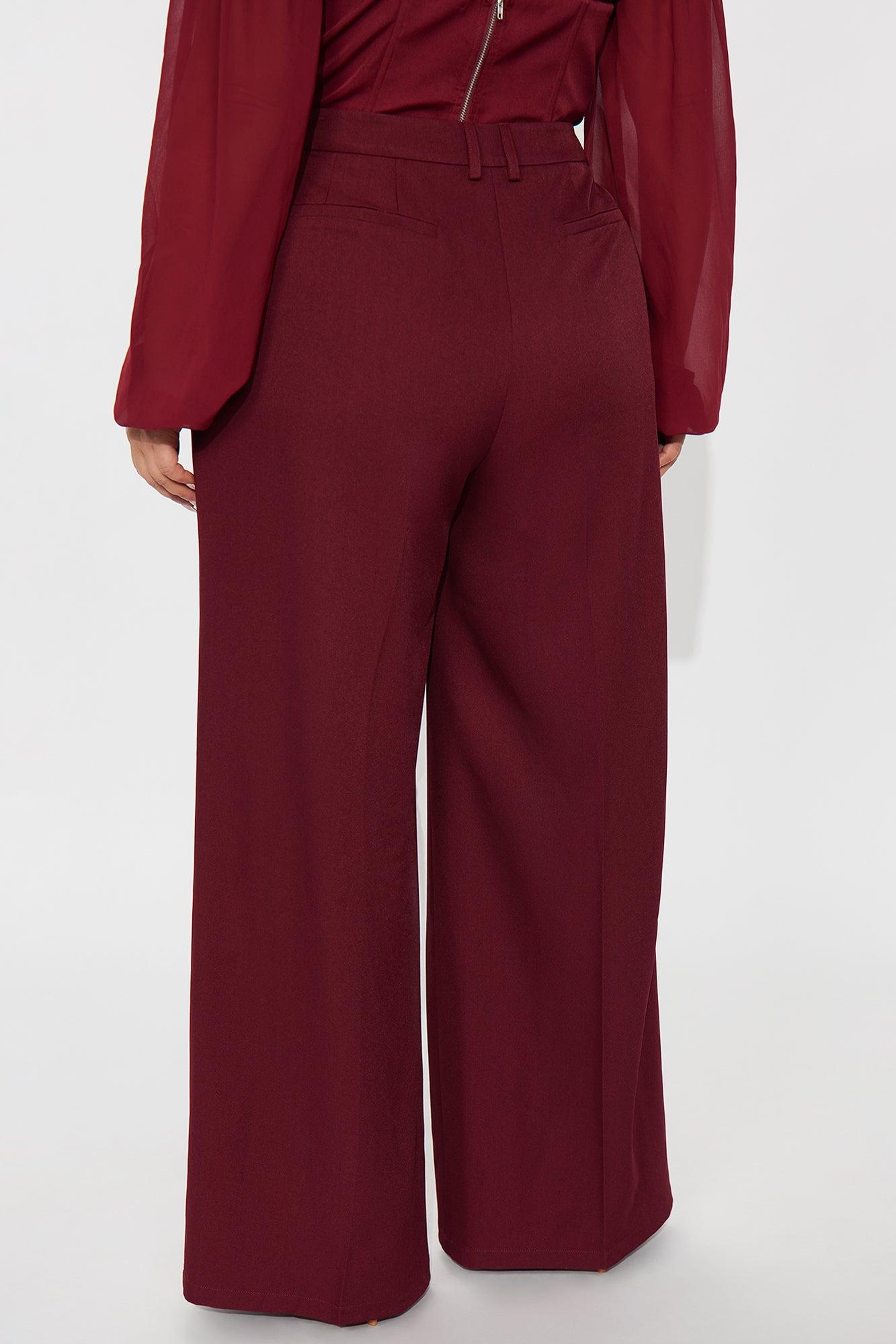 Claudia Belted Straight Leg Trouser Pant 33″ - Wine Female Product Image