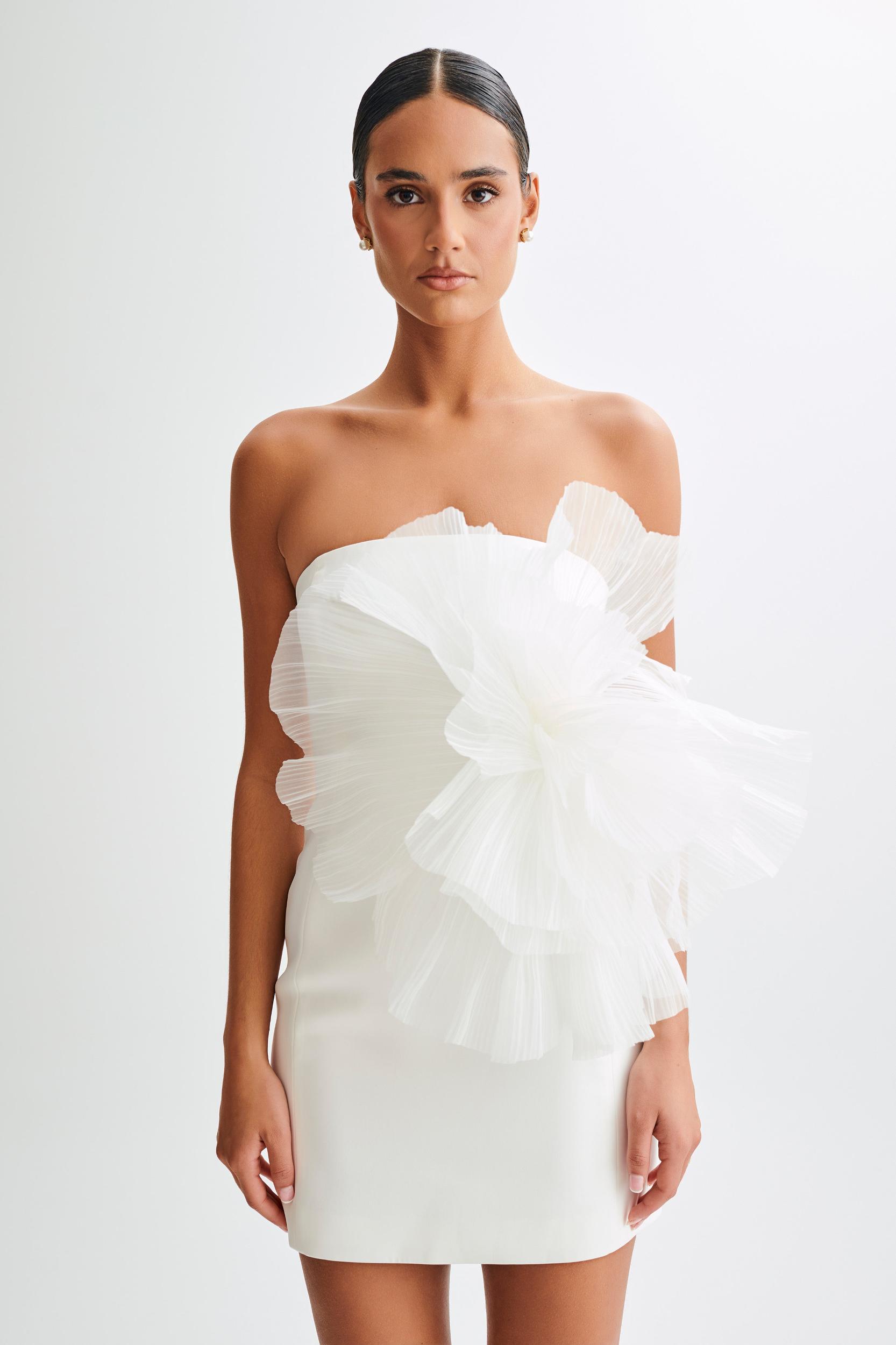 Victoria Strapless Mini Dress With Oversized Flower - White Product Image