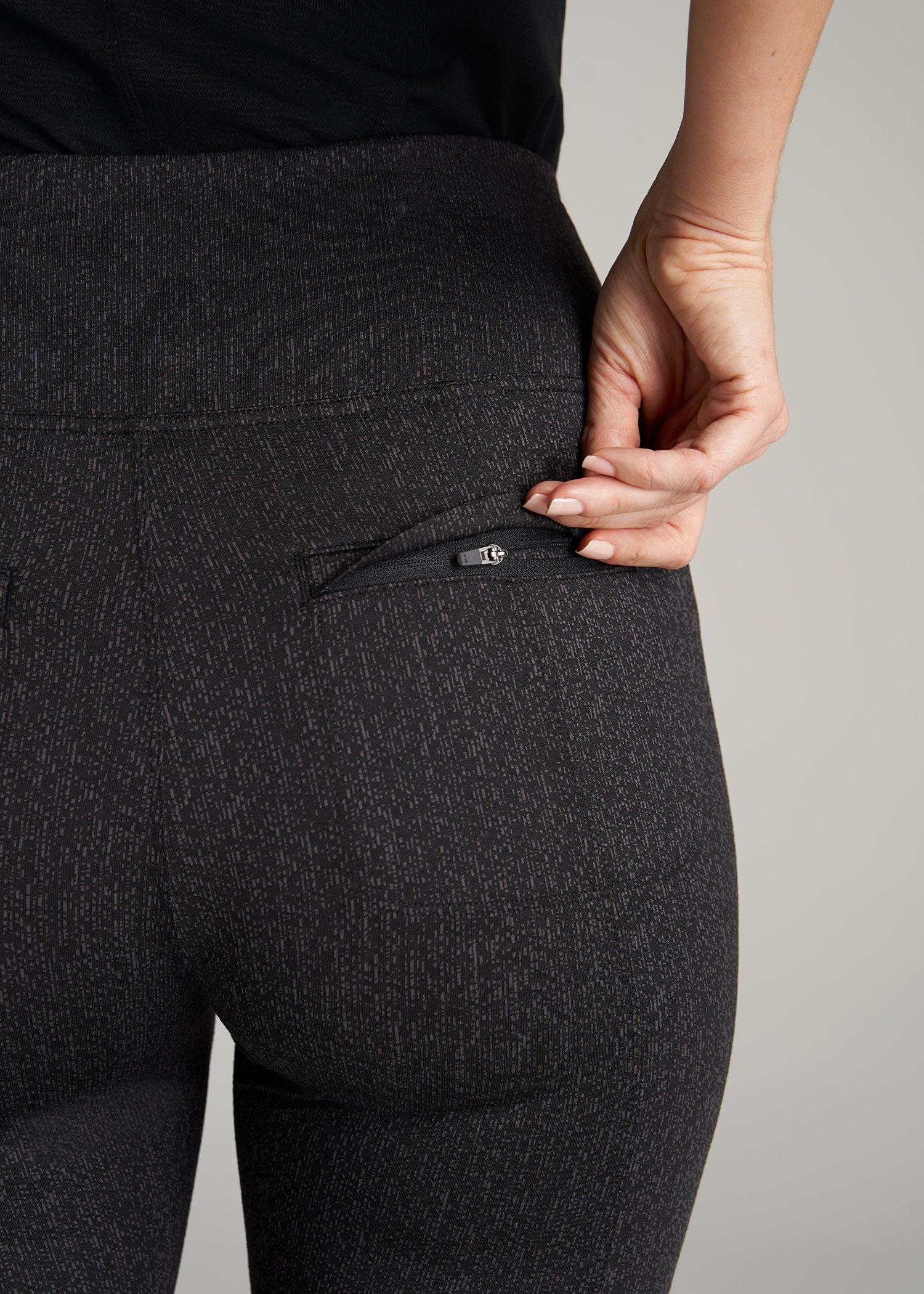 Textured Back-Pocket Leggings for Tall Women in Black Charcoal Jacquard Female Product Image