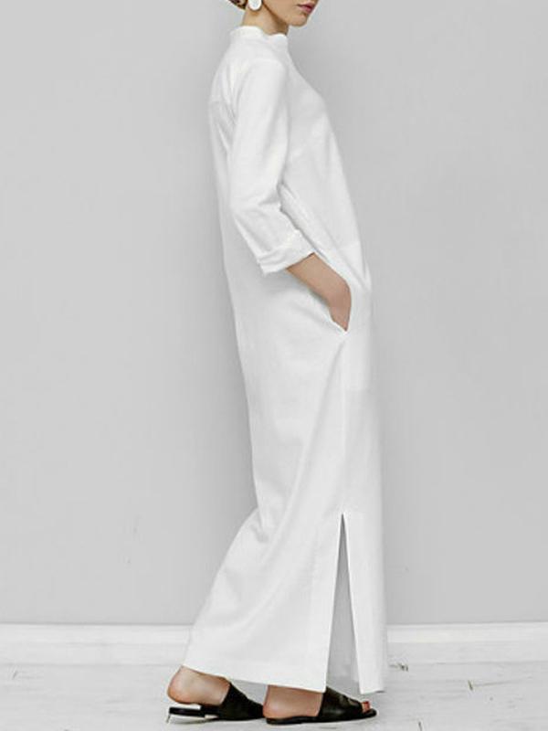 Long Sleeves Loose Solid Color Split-Joint V-Neck Maxi Dresses Product Image