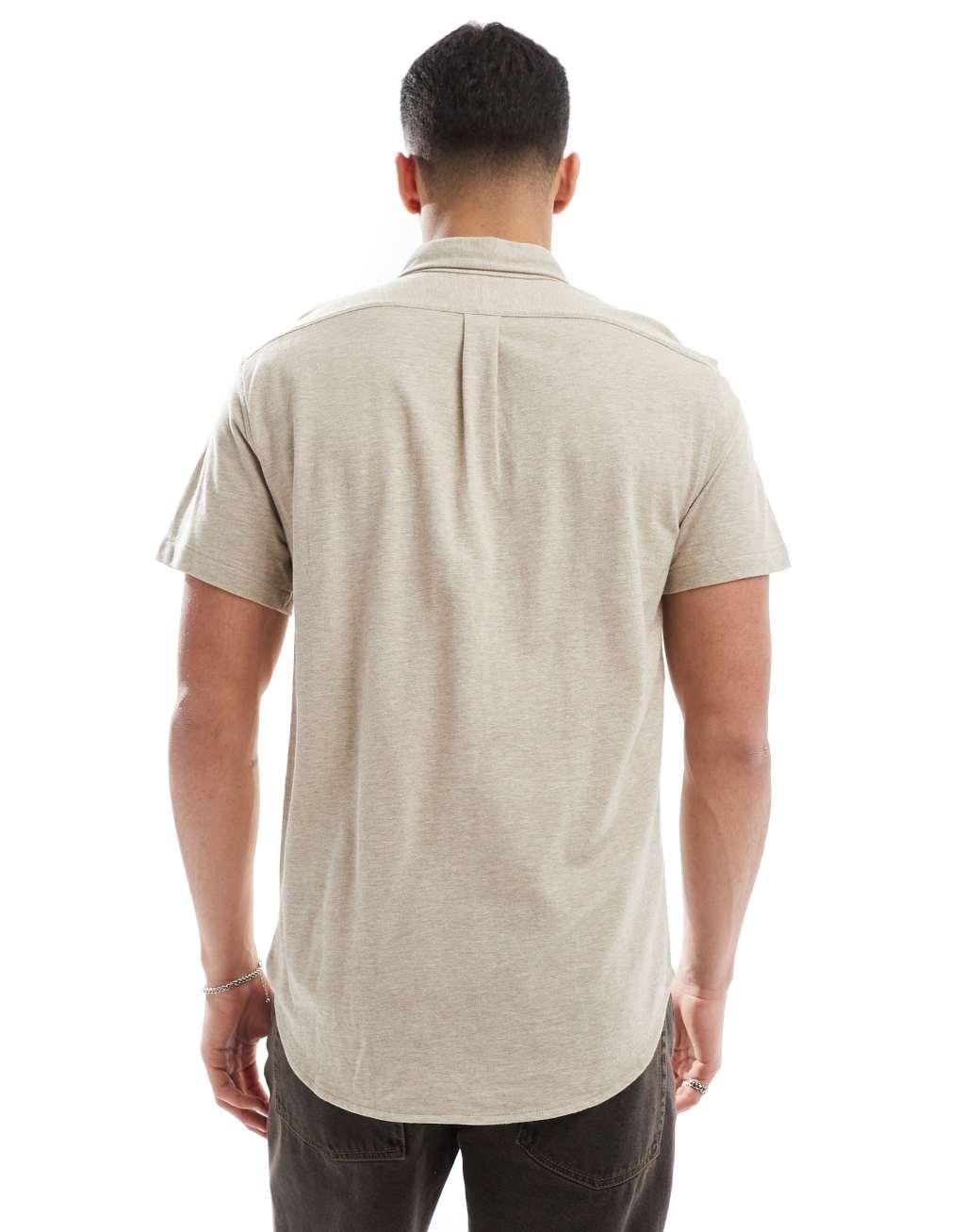 Polo Ralph Lauren icon logo short sleeve pique shirt in beige heather Product Image