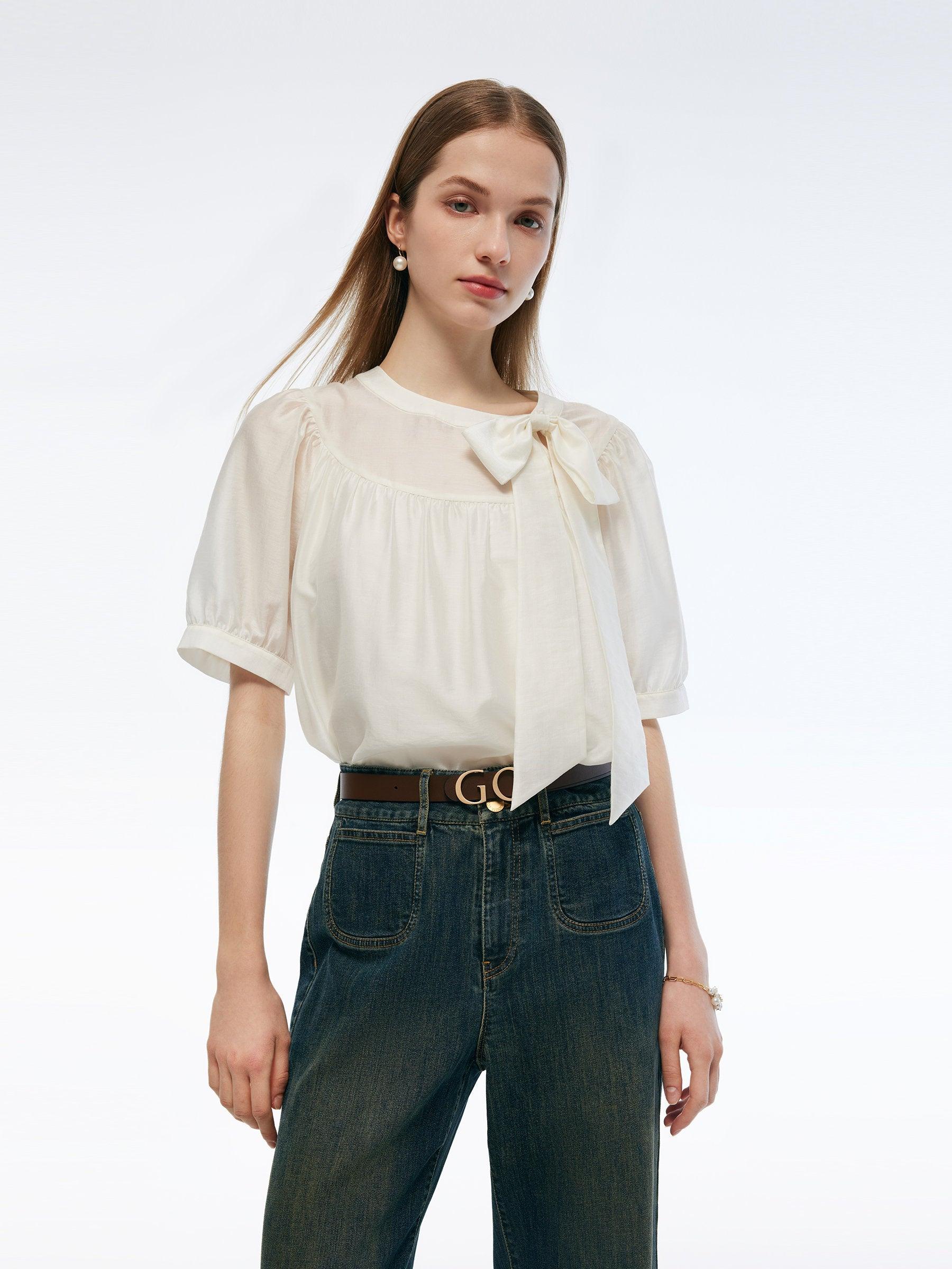 Tencel Blend Women Puff-sleeved Blouse Product Image