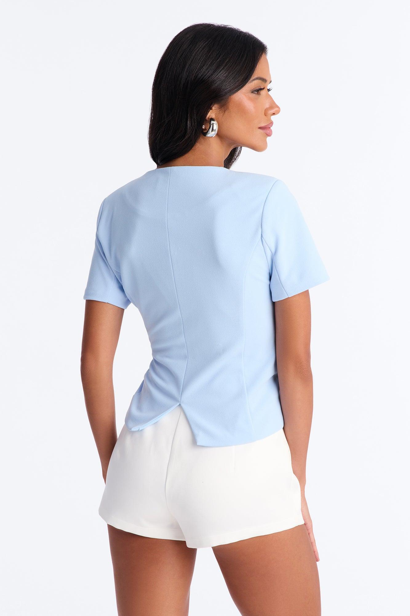 Mission Accomplished Short Sleeve Blazer - Light Blue Female Product Image