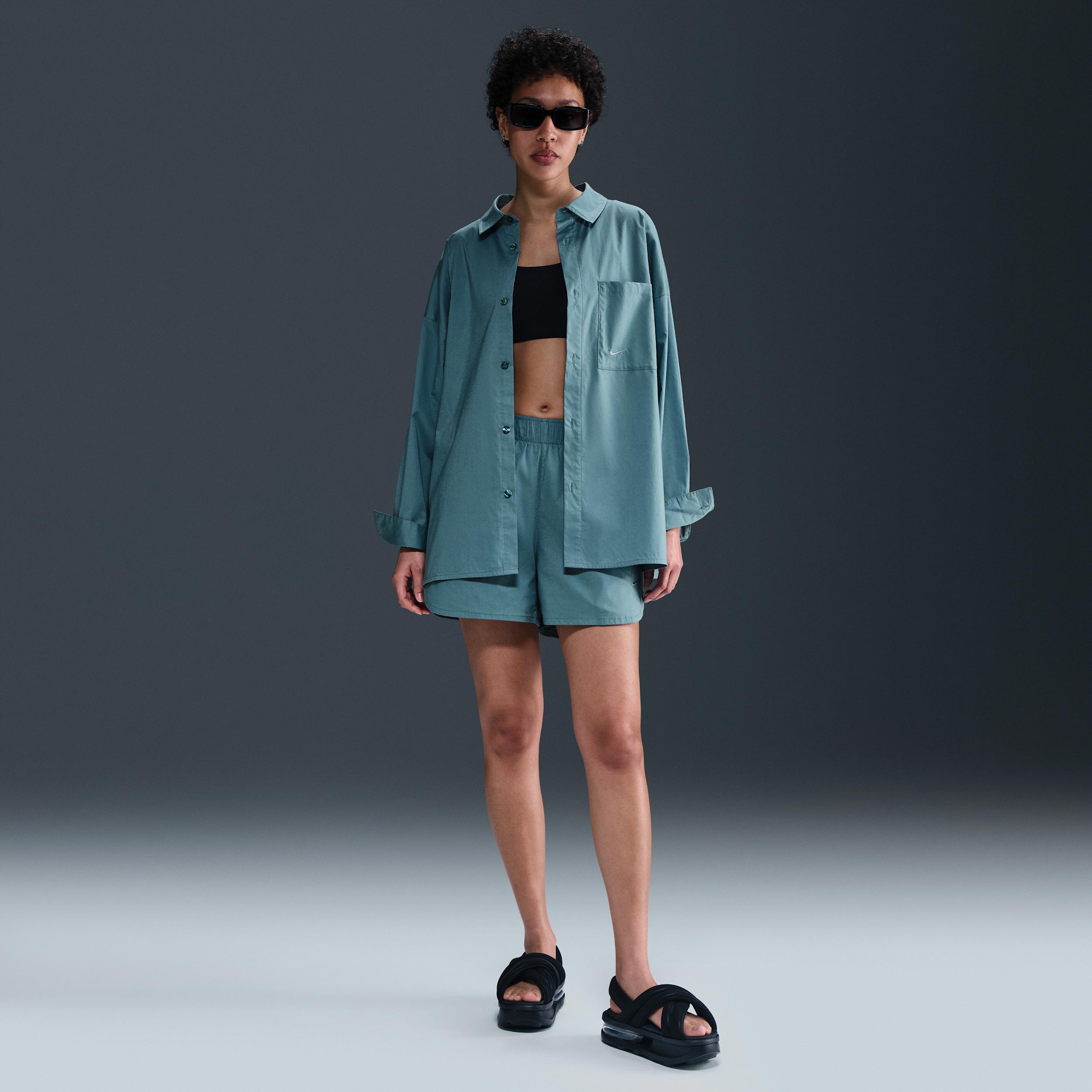 Womens Nike Sportswear Chill Poplin Loose Long-Sleeve Button-Up Top | HJ0715-100 Product Image