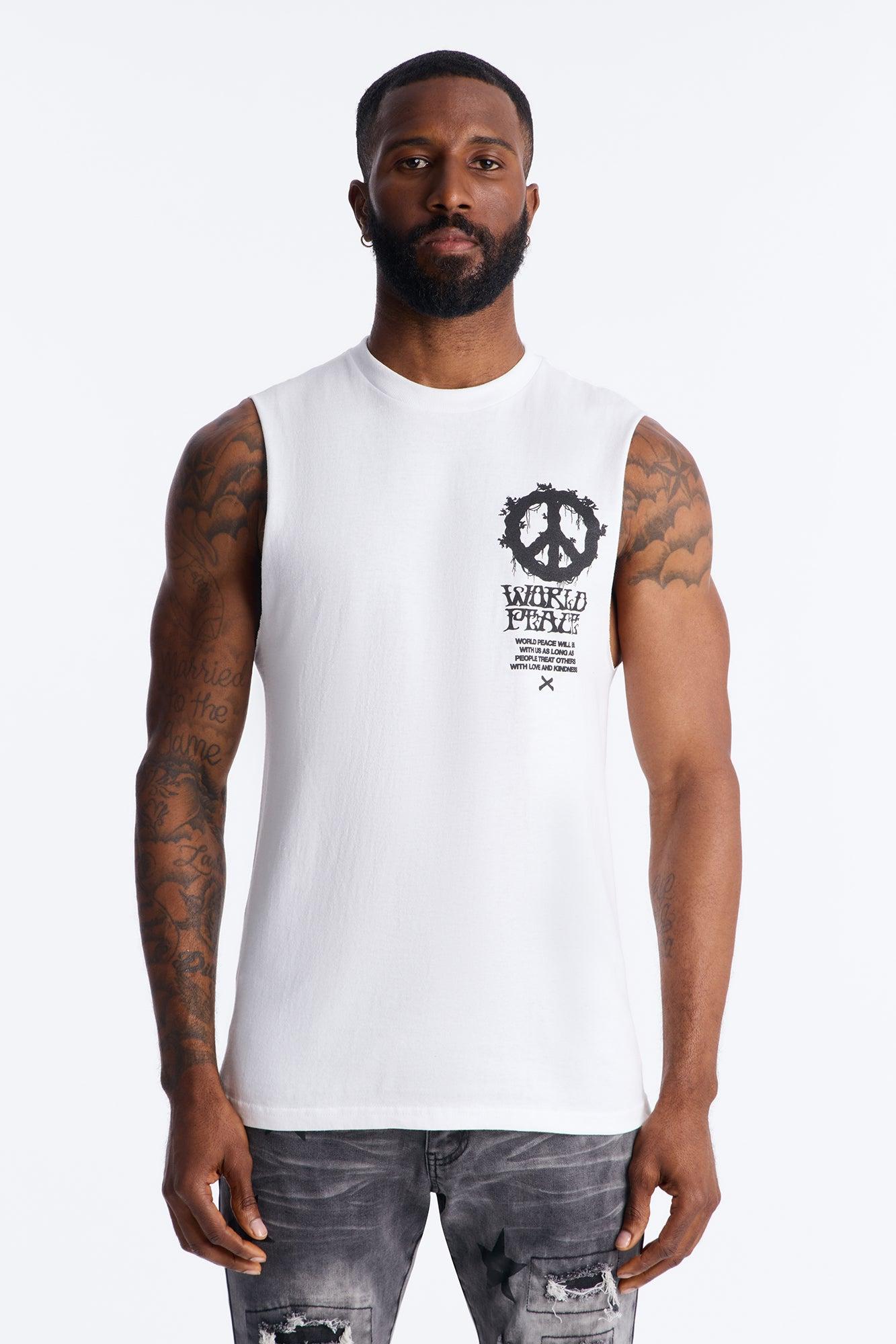 World Peace Muscle Tee - White Male Product Image