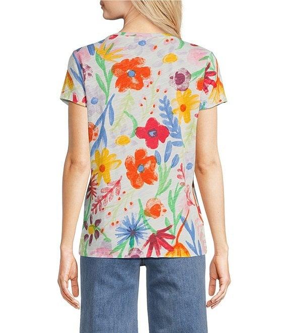 Charlie B. Organic Cotton Knit Floral Print Crew Neck Short Sleeve Tee Product Image