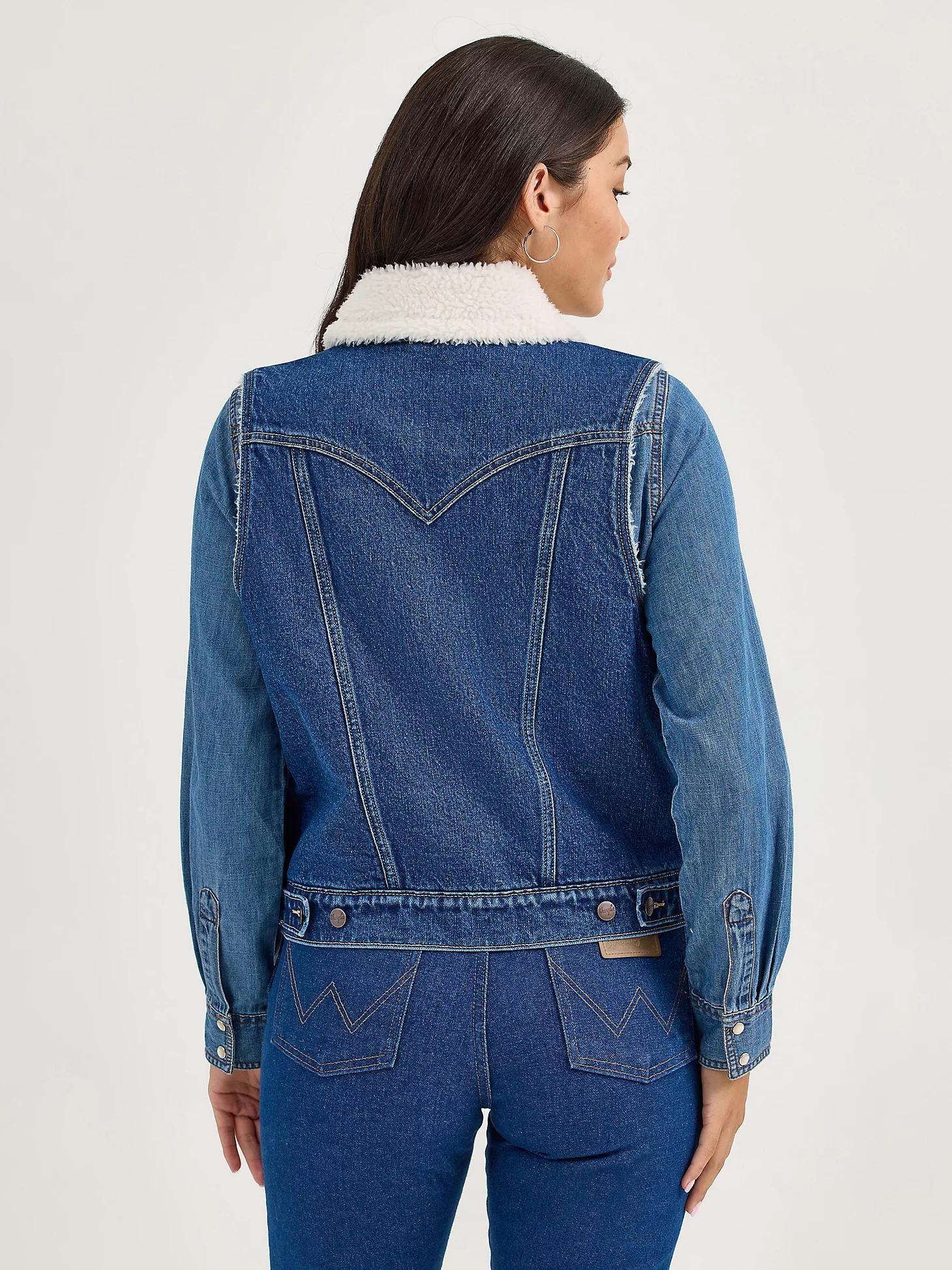Women's Wrangler Sherpa Lined Denim Vest in Mid Product Image