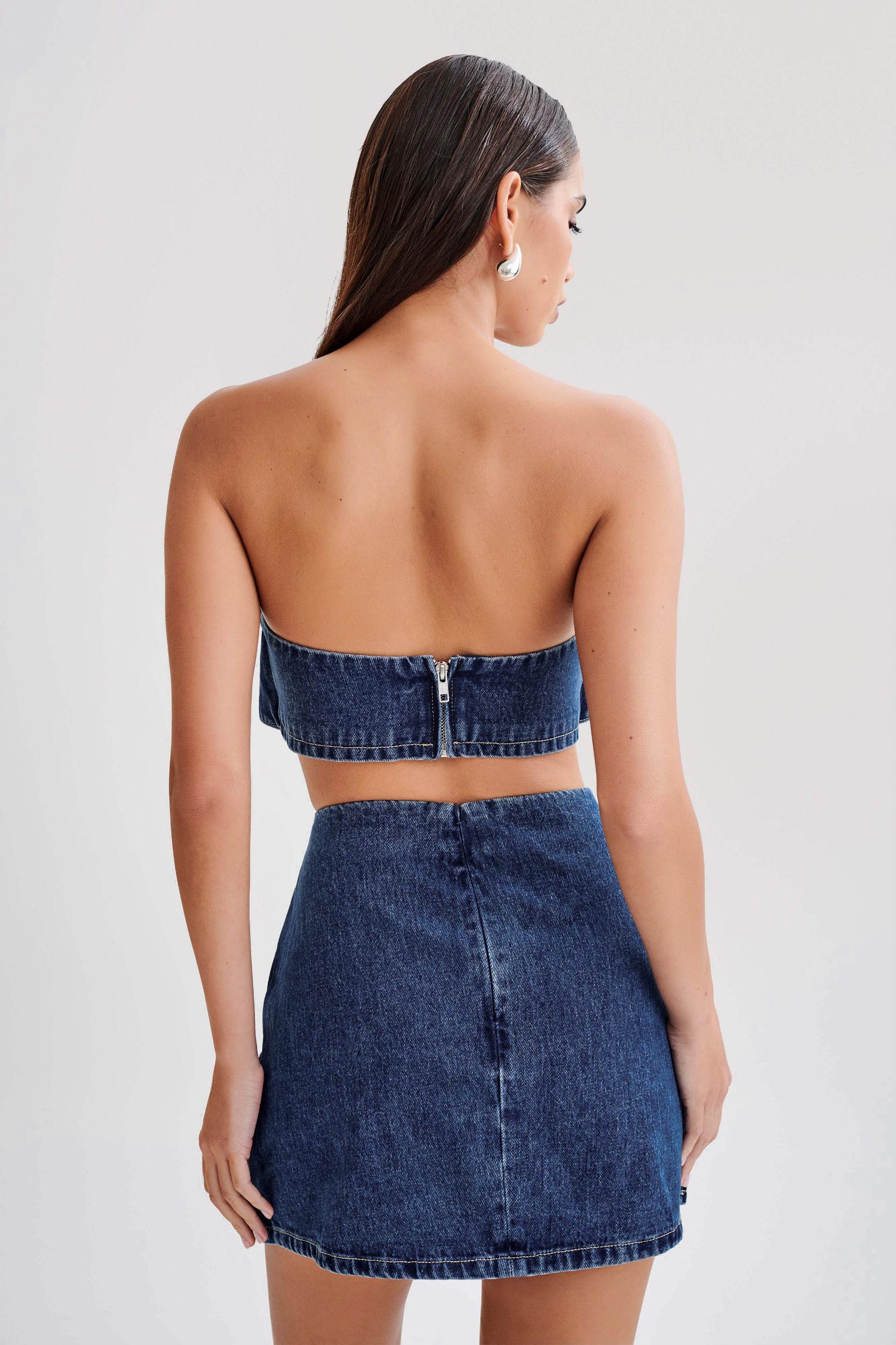 Rowena Denim Buckle Bandeau - Dark Blue Product Image