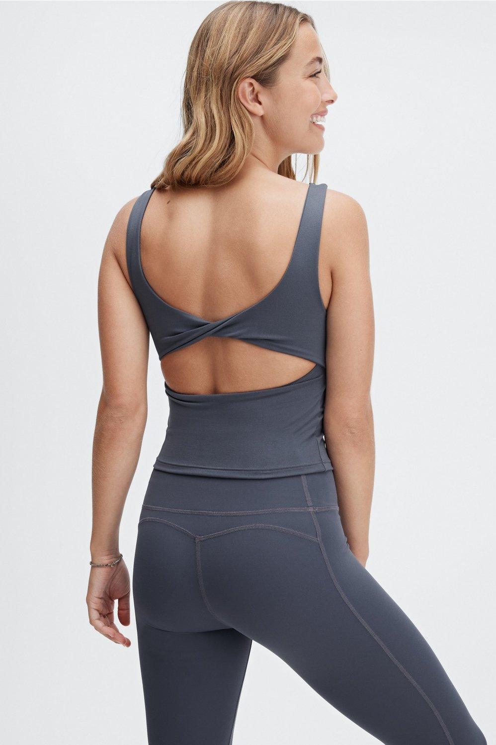 Fabletics Oasis Twist Built In Bra Tank Womens Pewter plus Size 1X Product Image