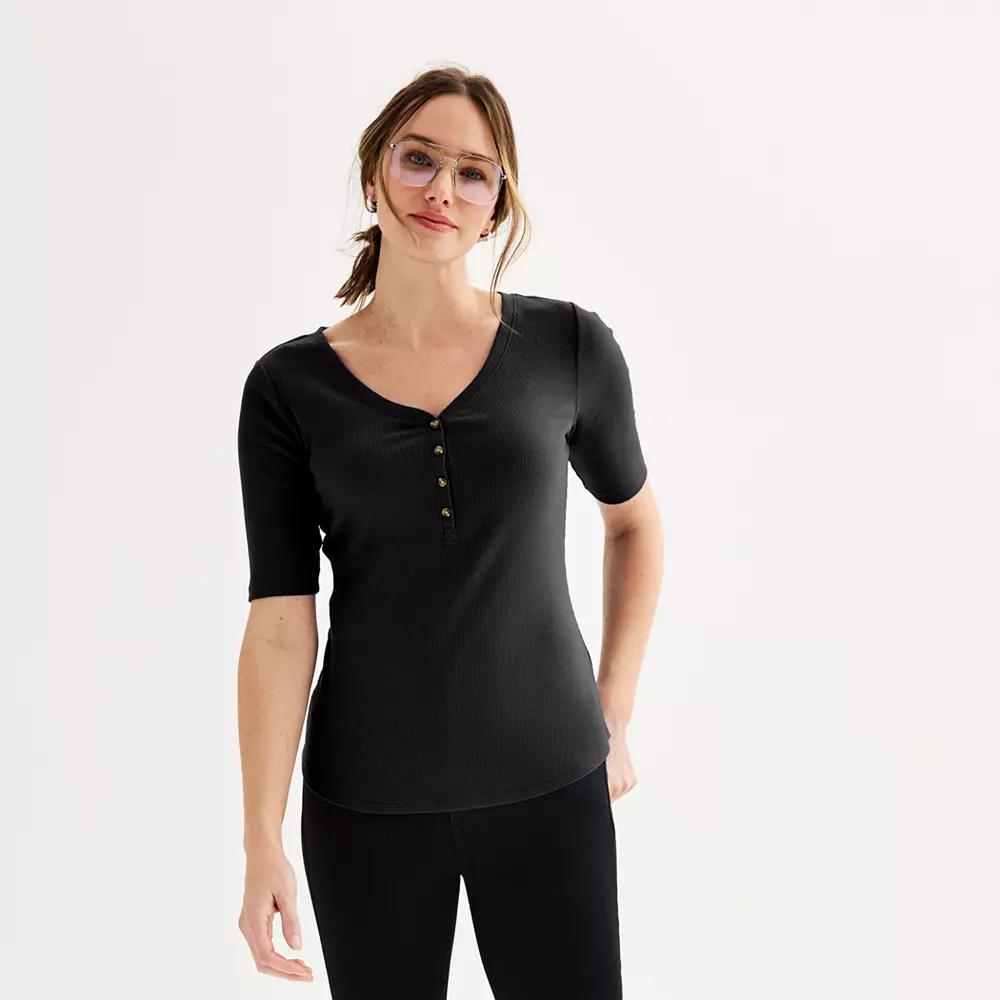Women's Sonoma Goods For Life® Slim-Fit Henley, Size: Medium, Pitch Black Product Image