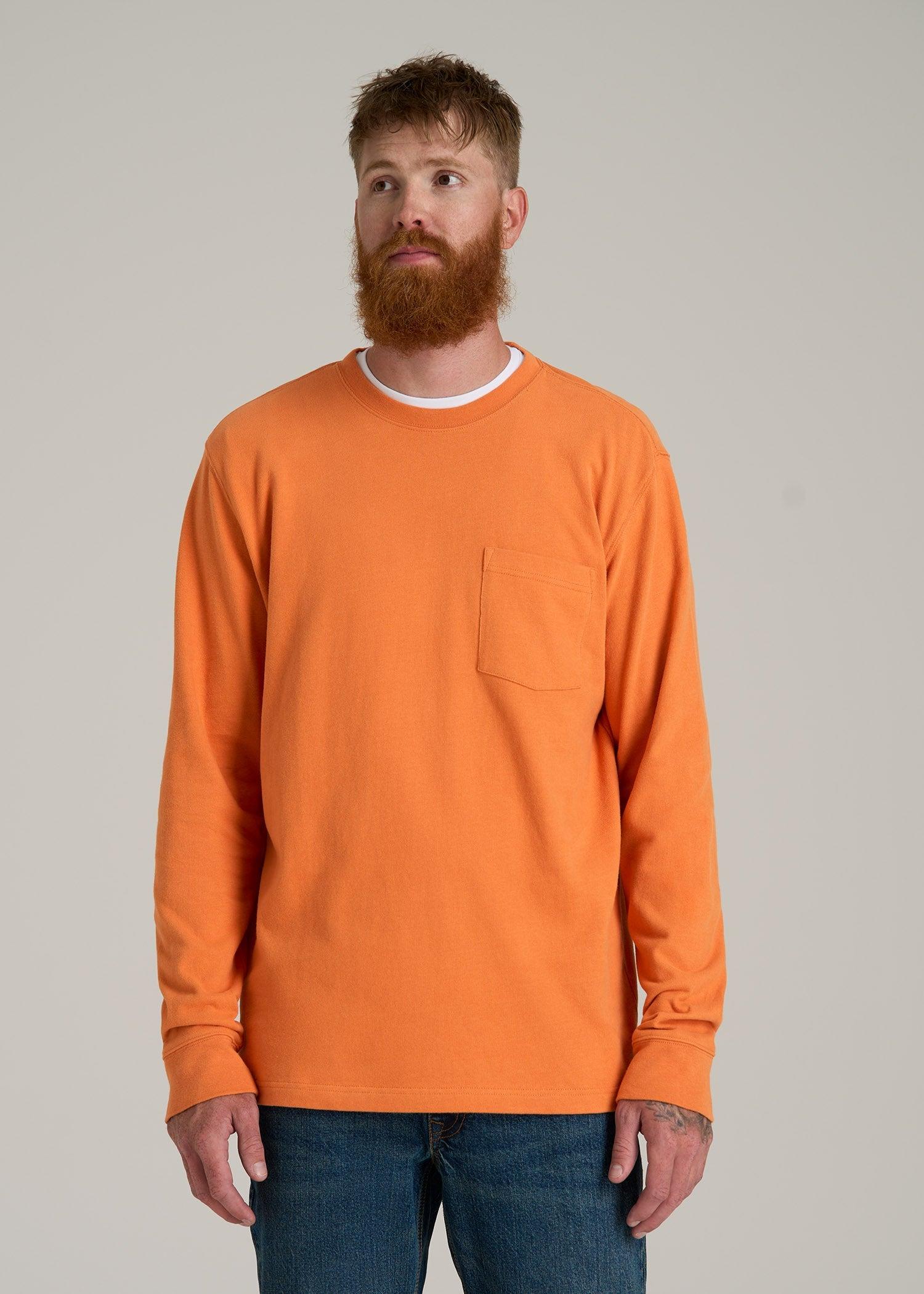 LJ&S Long Sleeve Workwear Pocket Tee for Tall Men in Marmalade Male Product Image