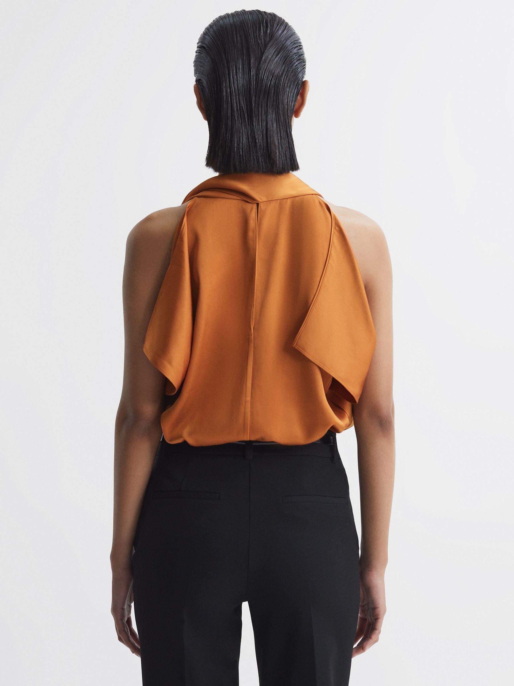 Tie Neck Draped Satin Blouse in Rust Product Image