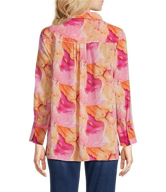 Calessa Desert Floral Print Point Collar Long Sleeve Button Front Shirt Product Image