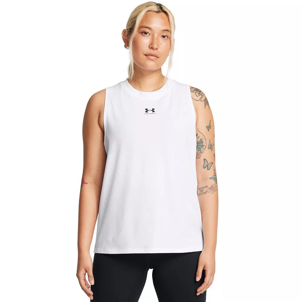 Women's Under Armour Rival Muscle Tank Top, Size: Medium, White Product Image