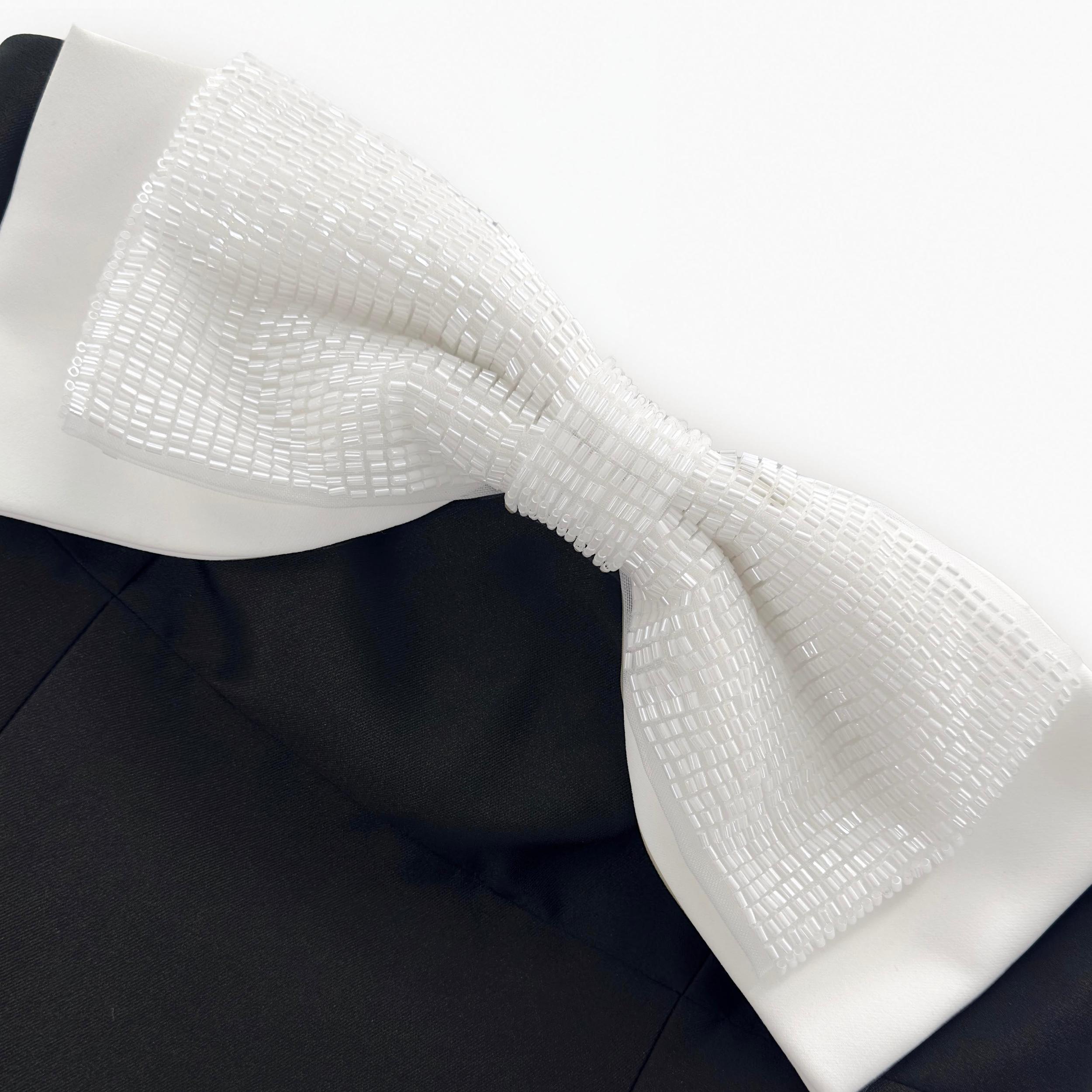 Black Taffeta Contrast Bow Midi Dress Product Image