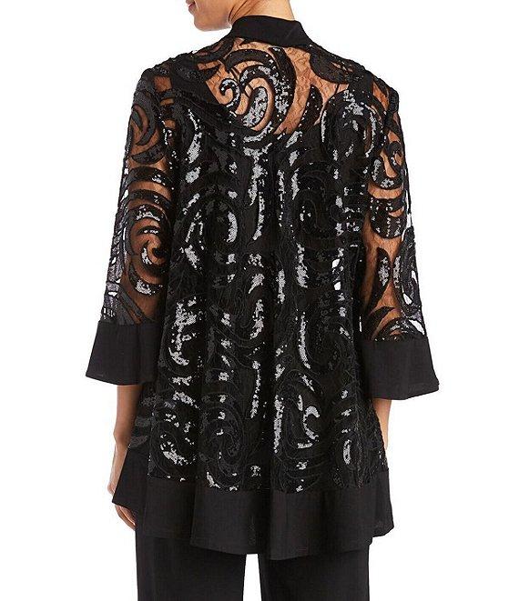 R & M Richards Swirl Sequin Scoop Neck 3/4 Sleeve Jacket 3-Piece Set Product Image