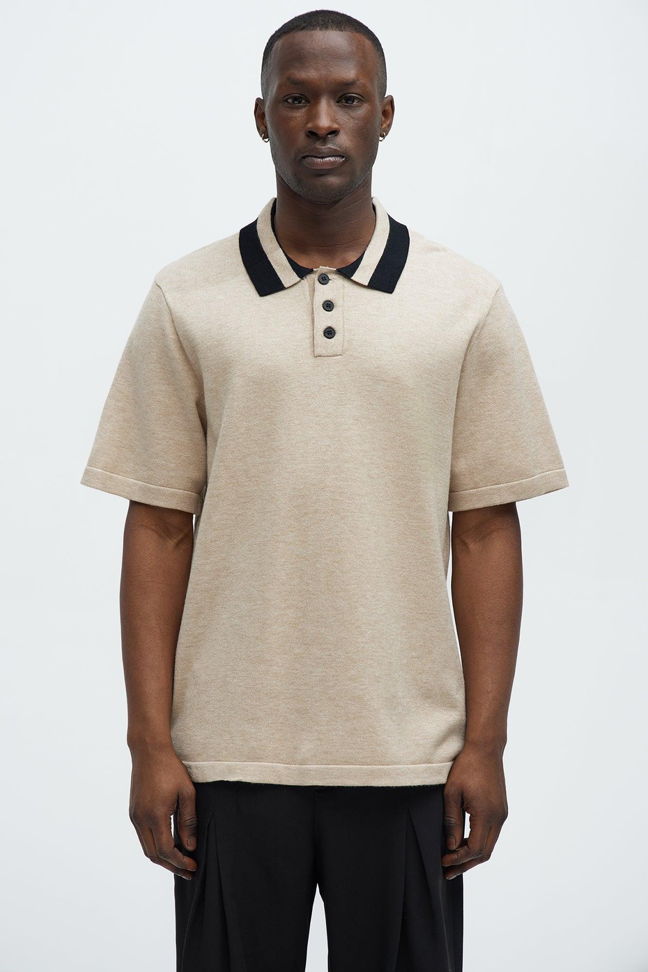 Contrast Collar Knit Polo - Tan Product Image