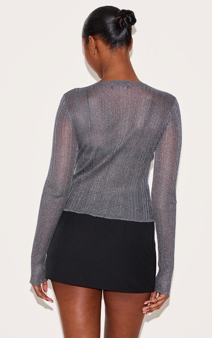 Charcoal Grey Sheer Knit Cardigan Grey Product Image
