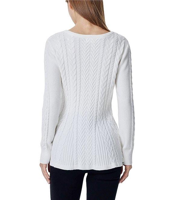 Greige Peplum Round Neck Long Sleeve Sweater Product Image