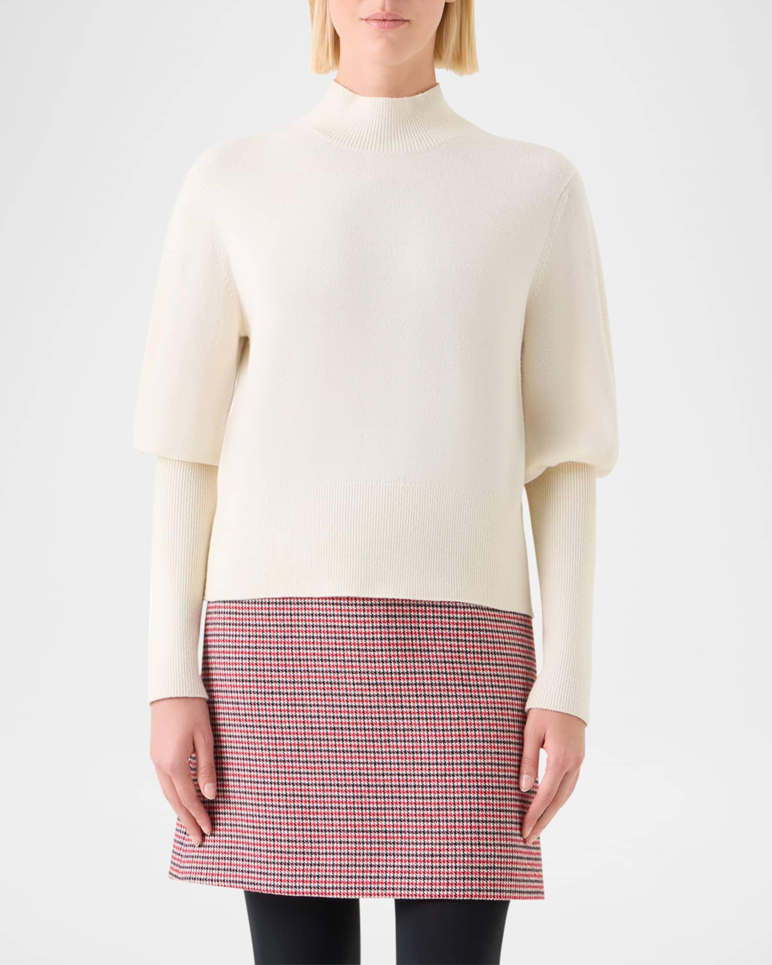 Mock Neck Blouson-Sleeve Cashwool Sweater Product Image