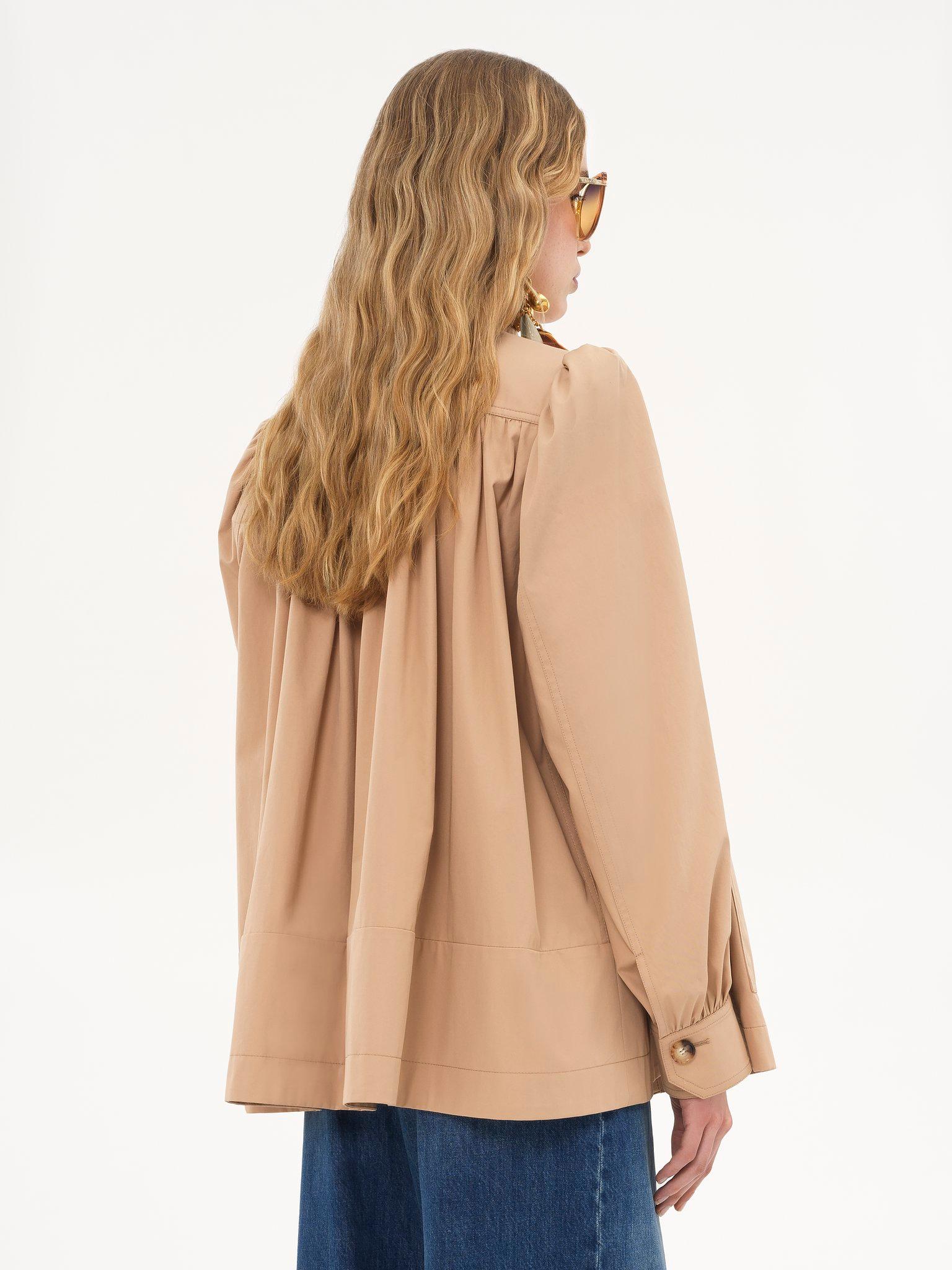 High-neck gathered jacket in cotton gabardine Product Image