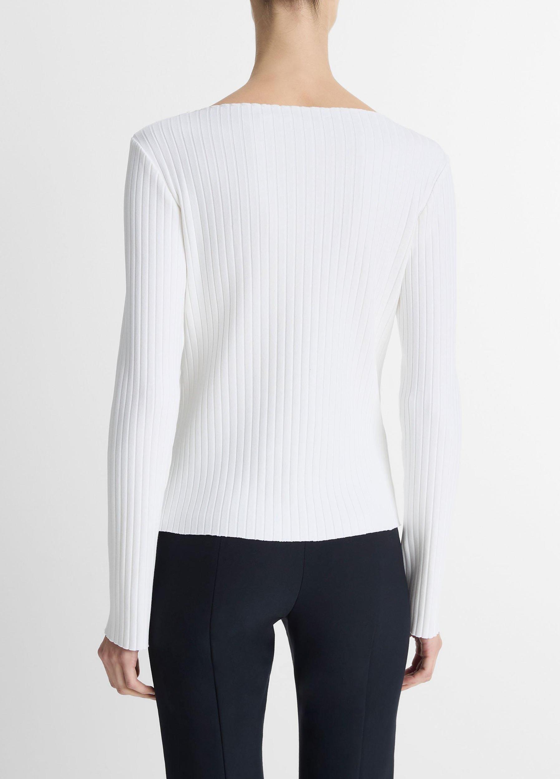 Ribbed Cotton-Blend Slash-Neck Long-Sleeve Top Product Image