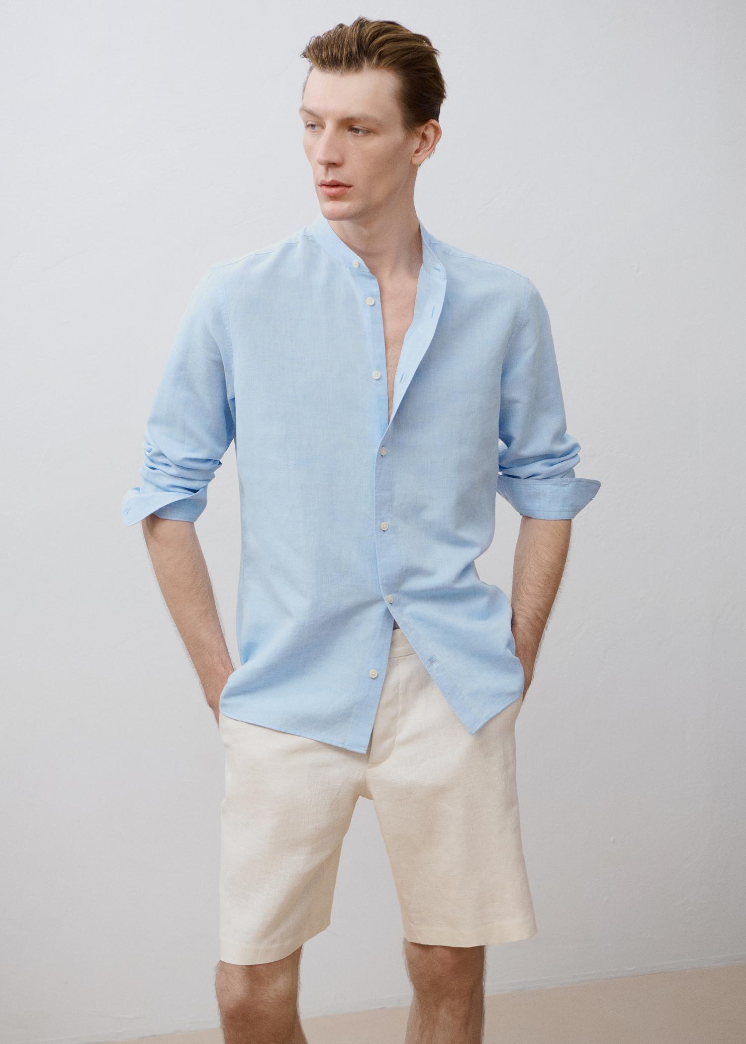 Mao collar linen shirt - Men | MANGO USA Product Image