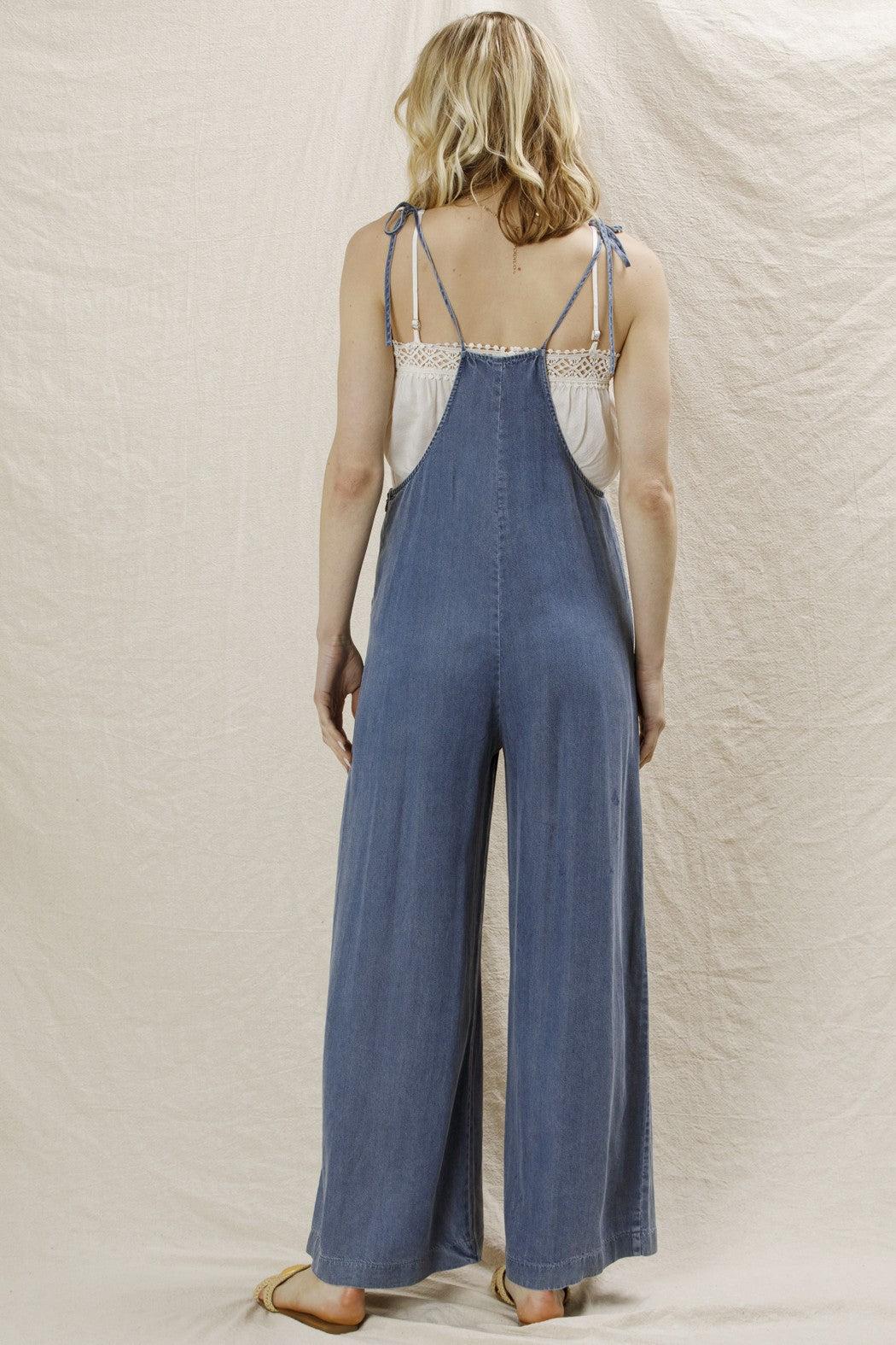Tie Shoulder Soft Denim Jumpsuit Product Image