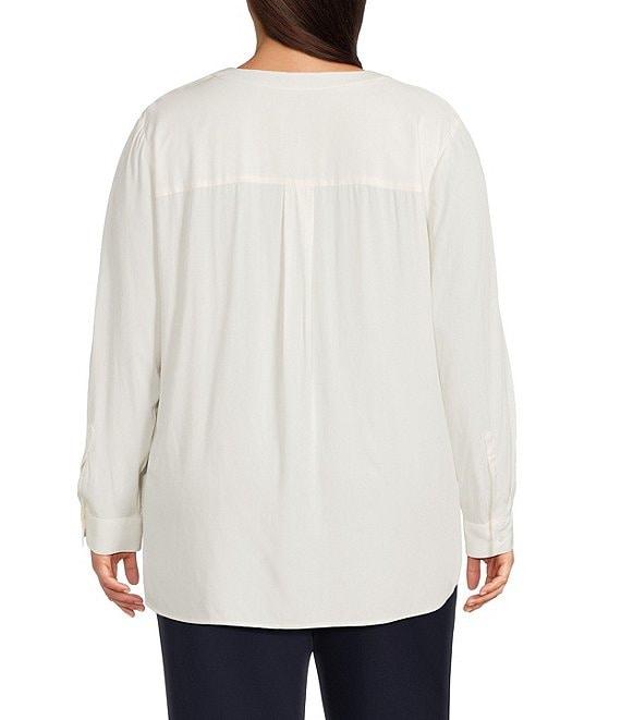 Investments Plus Size Nora Long Sleeve Y-Neck Drapey Twill Blouse Product Image