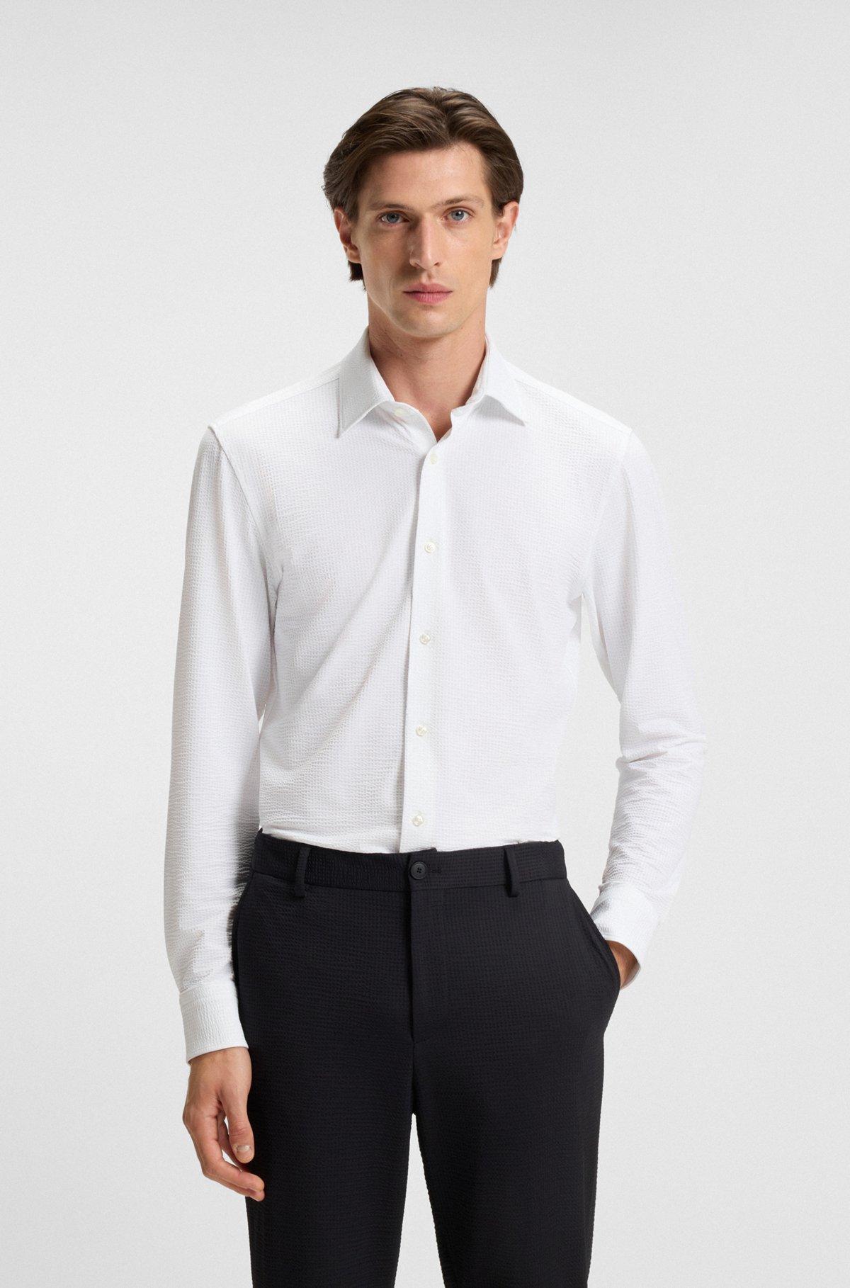 Slim-fit shirt in Italian-made performance-stretch seersucker Product Image
