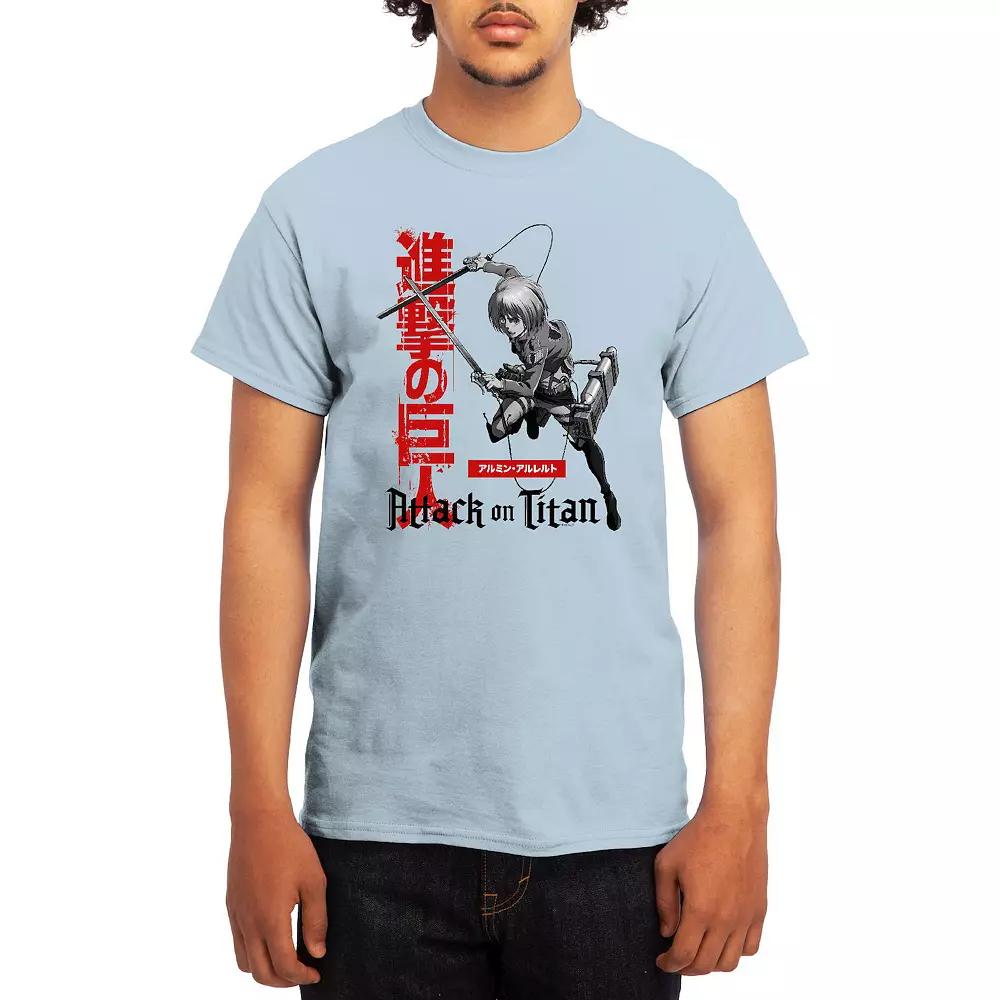 Men's Attack on Titan Armin Action Kanji Tee, Size: Medium, Grey Light Blue Product Image