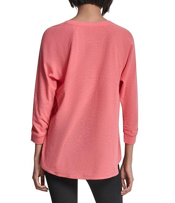 DKNY Sport by Donna Karan Mini Slub Waffle Knit Crew Neck 3/4 Ruched Sleeve Tee Product Image