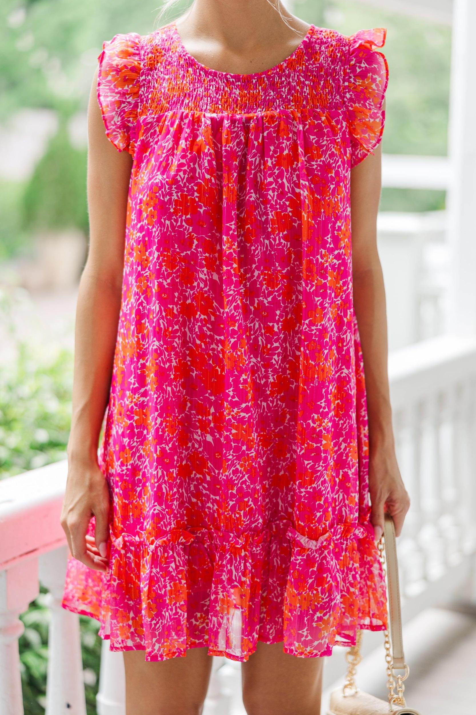 Lovely New Days Hot Pink Ditsy Floral Dress Female Product Image