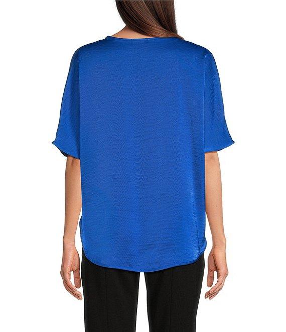 DKNY by Donna Karan Woven V-Neck Short Sleeve Blouse Product Image