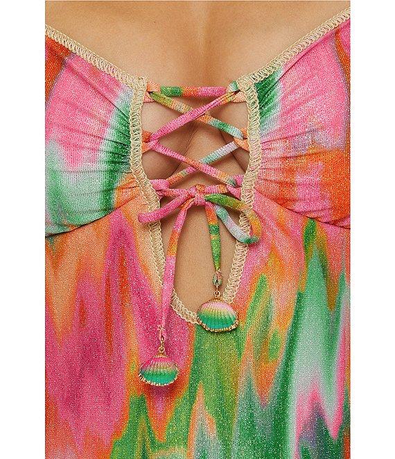 Becca By Rebecca Virtue Mirage Metallic Sweetheart Neck Lace-Up Bandeau One Piece Swimsuit Product Image