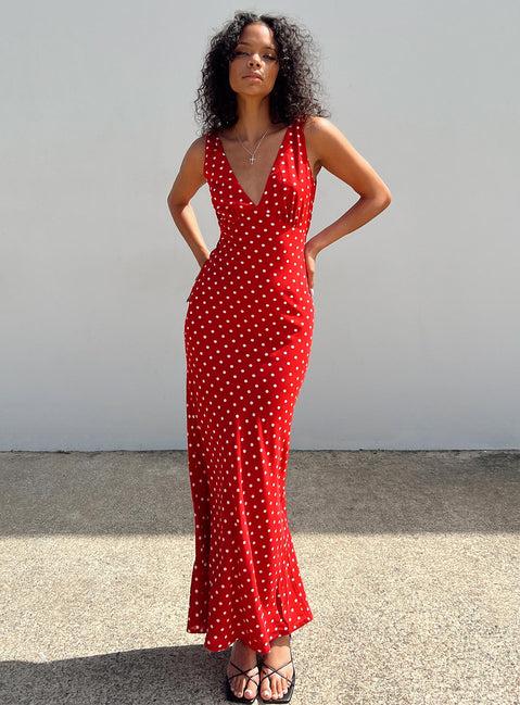 Nellie Maxi Dress Red Polka Dot Product Image