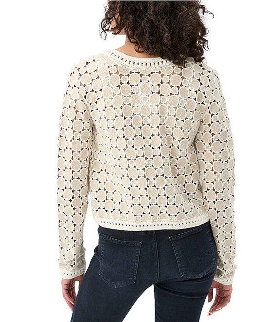 Trina Turk Sinai Geometric Knit Crew Neck Long Sleeve Cardigan Product Image