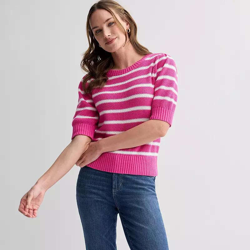 Women's Sonoma Goods For Life® Short Sleeve Sweater, Size: XXL, Bold Pink Stripe Product Image