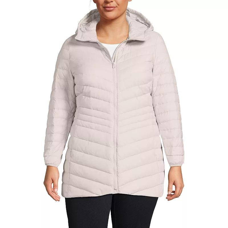 Plus Size Lands' End Hood Wanderweight Ultralight Down Packable Jacket, Women's, Size: 1XL, Dusk Gray Product Image