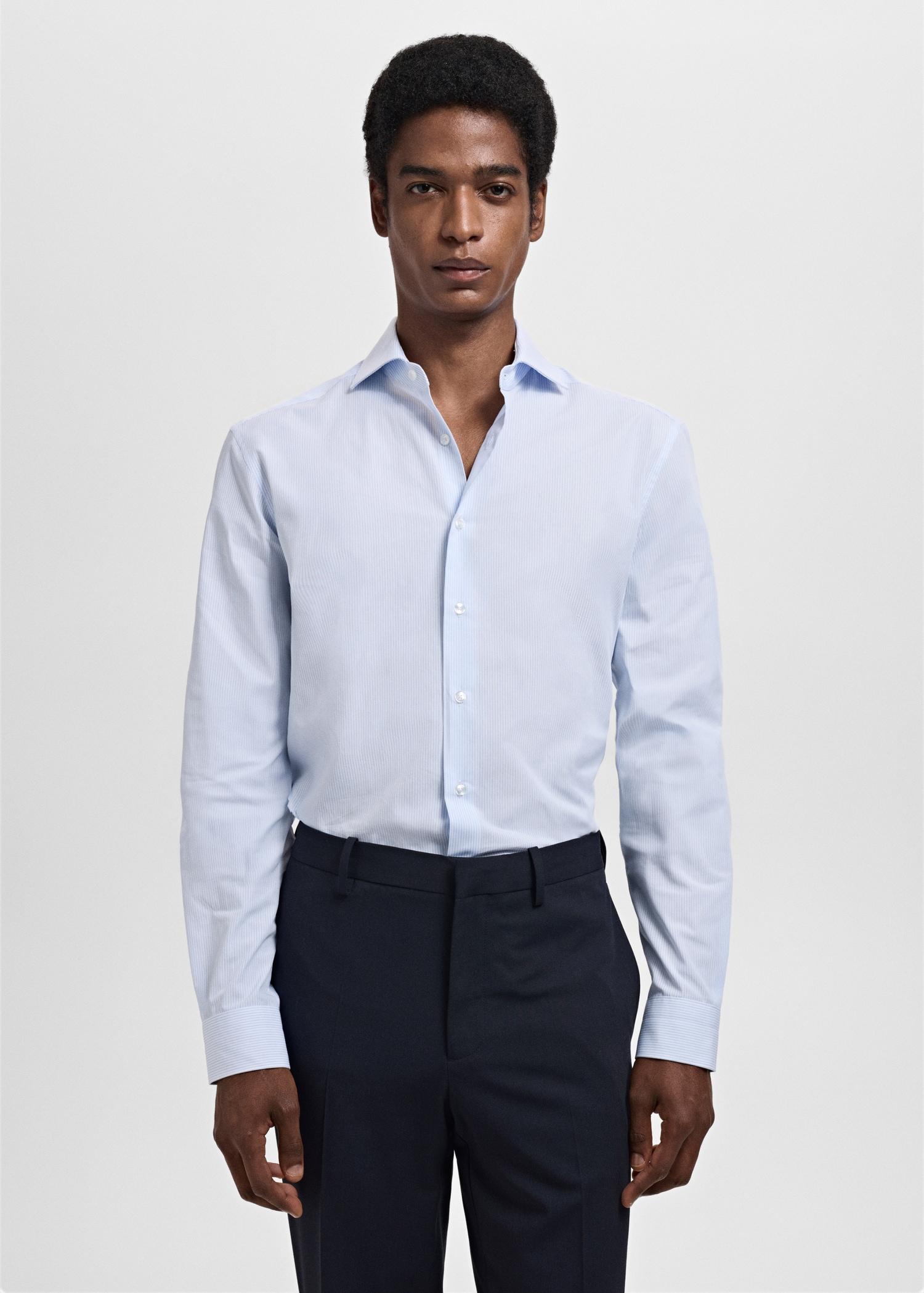 Slim fit thousand striped suit shirt - Men | MANGO USA Product Image