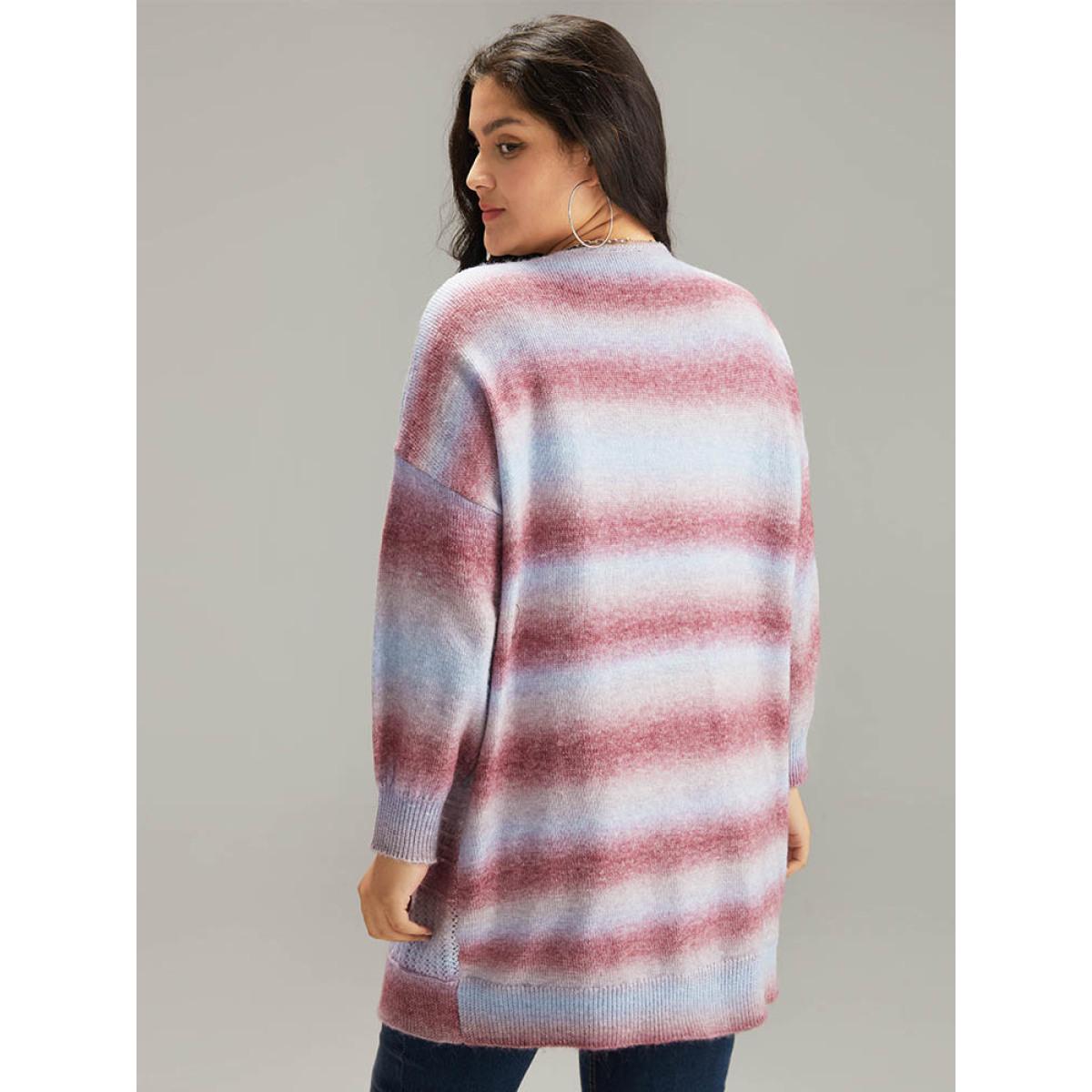 Plus Size Ombre Elastic Cuffs Open Front Cardigan Multicolor Women Casual Loose Long Sleeve Dailywear Cardigans BloomChic 10/M Product Image