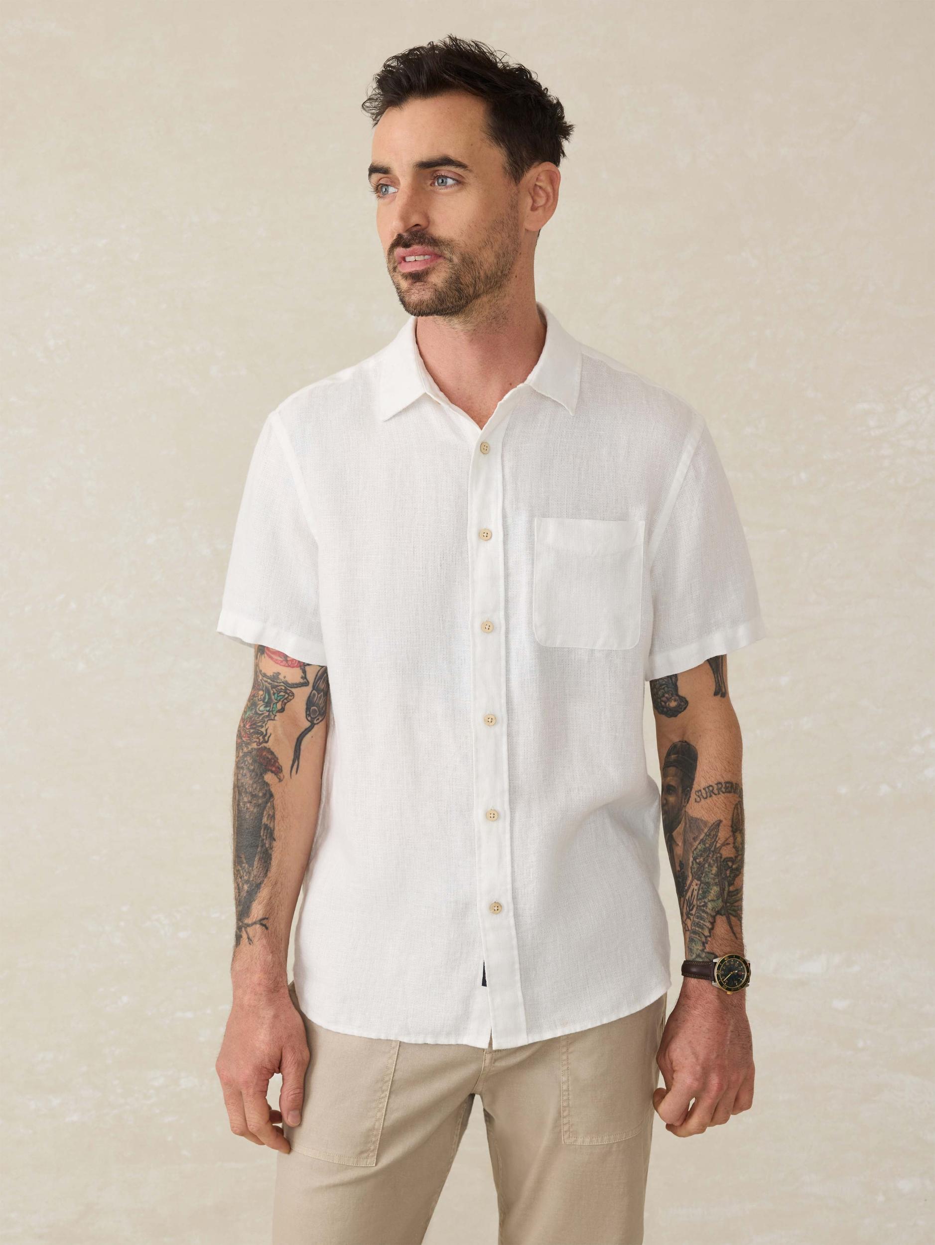Short-Sleeve Palma Linen Shirt - Bright White Basketweave Male Product Image
