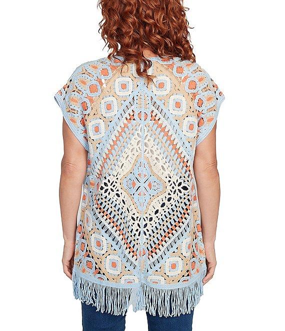 Ruby Rd. Petite Size Crochet Geometric Cap Sleeve Open-Front Cardigan Product Image