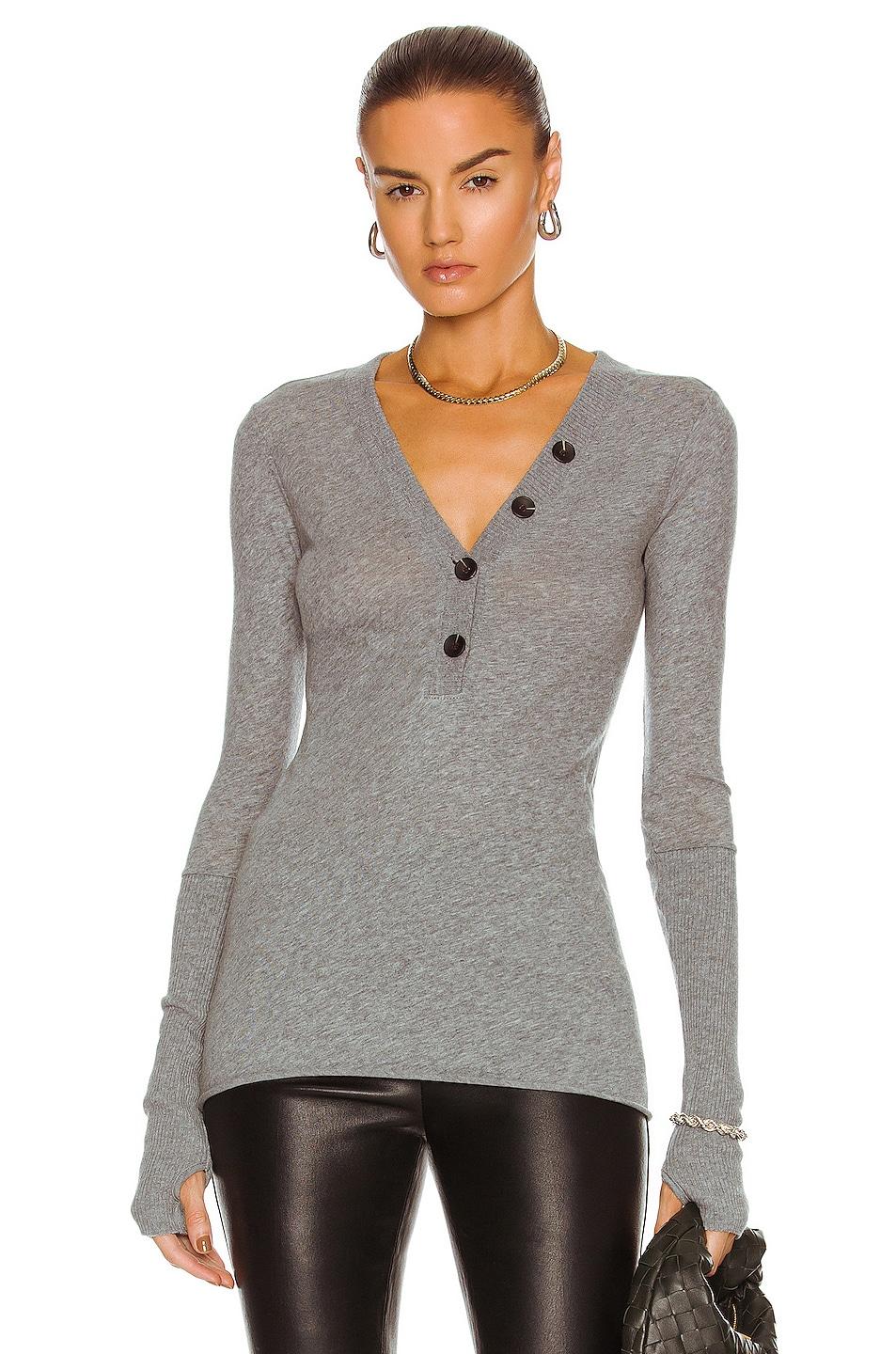 Cashmere Long Sleeve Cuffed Henley Top Product Image