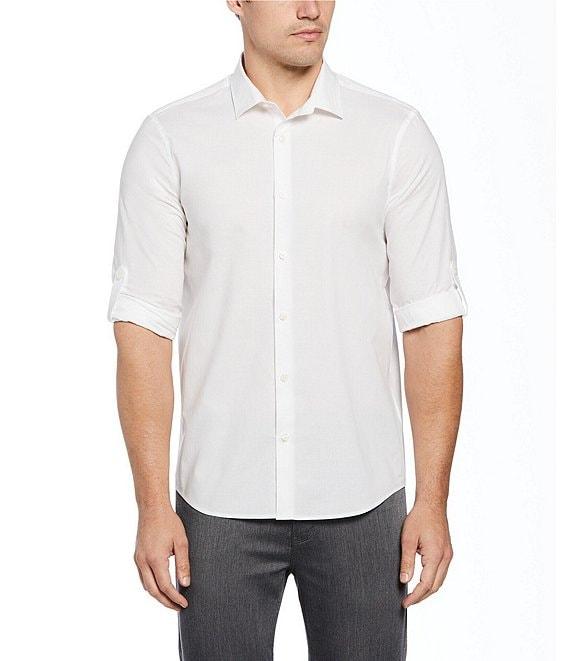 Perry Ellis Untucked Dobby Roll Sleeve Woven Shirt Product Image